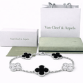 Pulsera VCA Plata .925 1:1 Vintage Alhambra, 5 Motivos Onyx - Diamonds.