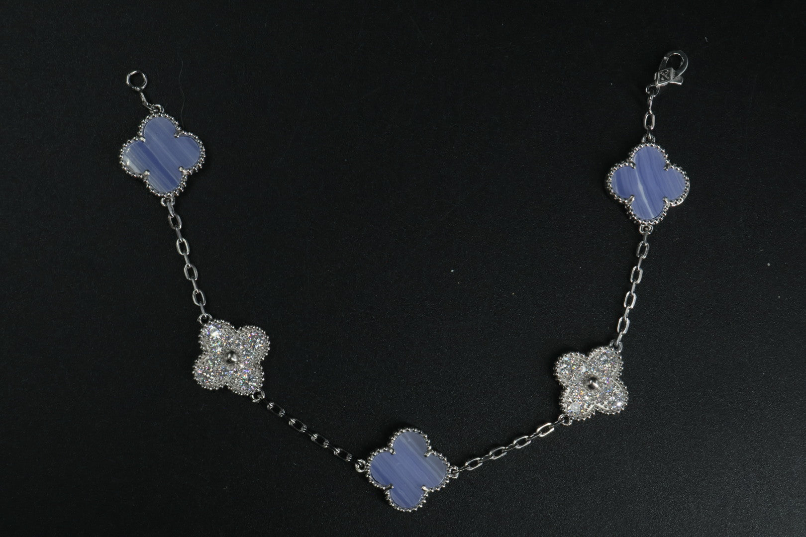Pulsera VCA Plata .925 1:1 Vintage Alhambra, 5 Motivos Azul Nácar - Diamonds.