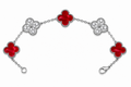Pulsera Trébol 15 mm Mármol Rojo con Zirconias