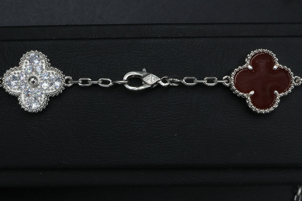 Collar VCA Alhambra 10 Motivos - Silver Cornalina Diamonds.
