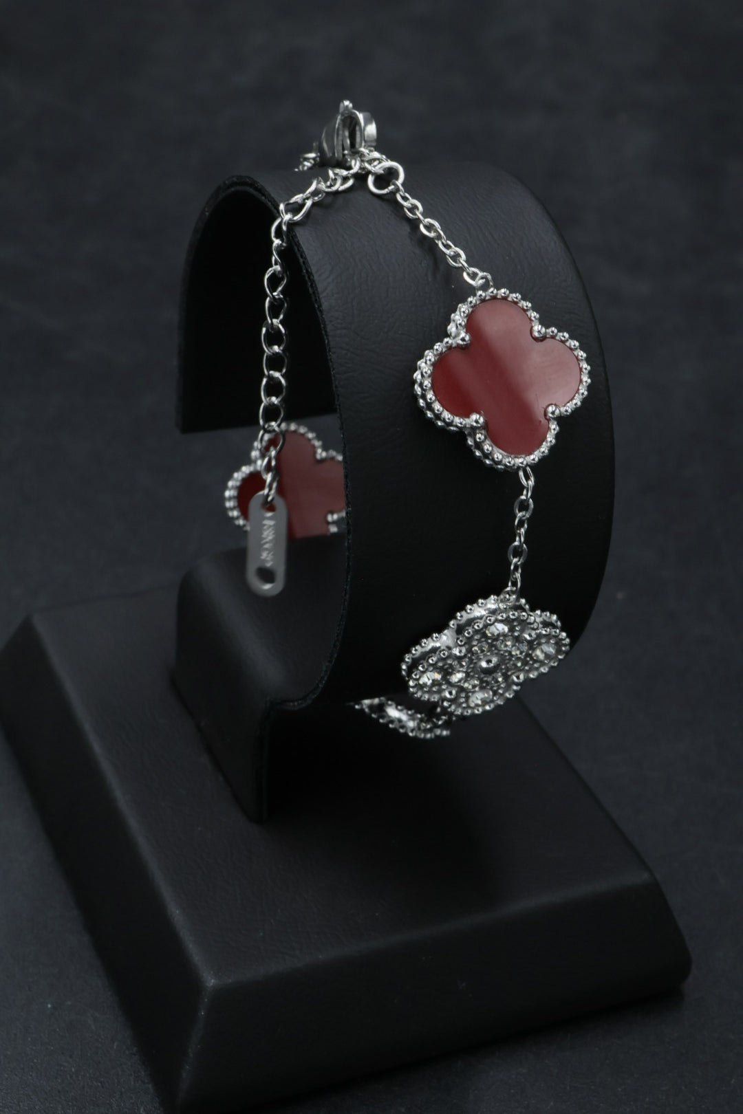 Pulsera Trébol con Zirconias 3 en 1 Plateado - Rojo