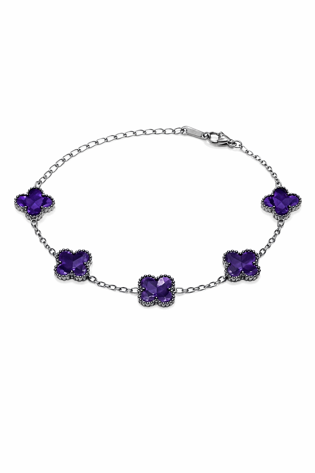 Pulsera Plateada Trébol 13 mm Mármol - Morado.