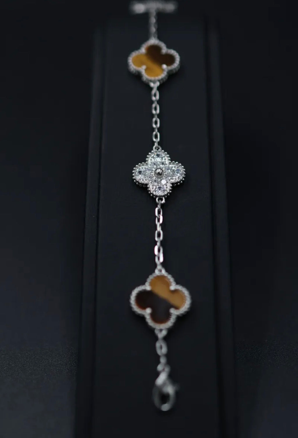 Pulsera VCA Plata .925 1:1 Vintage Alhambra, 5 Motivos Ojo de Tigre - Diamonds.