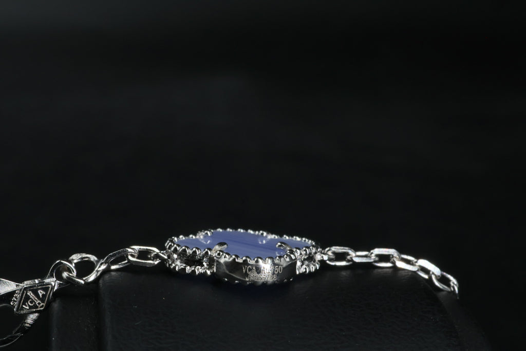 Pulsera VCA Plata .925 1:1 Vintage Alhambra, 5 Motivos Azul Nácar.