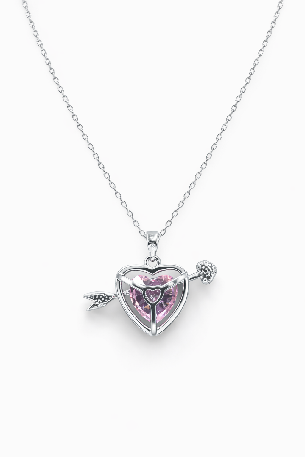 Collar con dije de Corazón Zirconia Rosa - Silver.