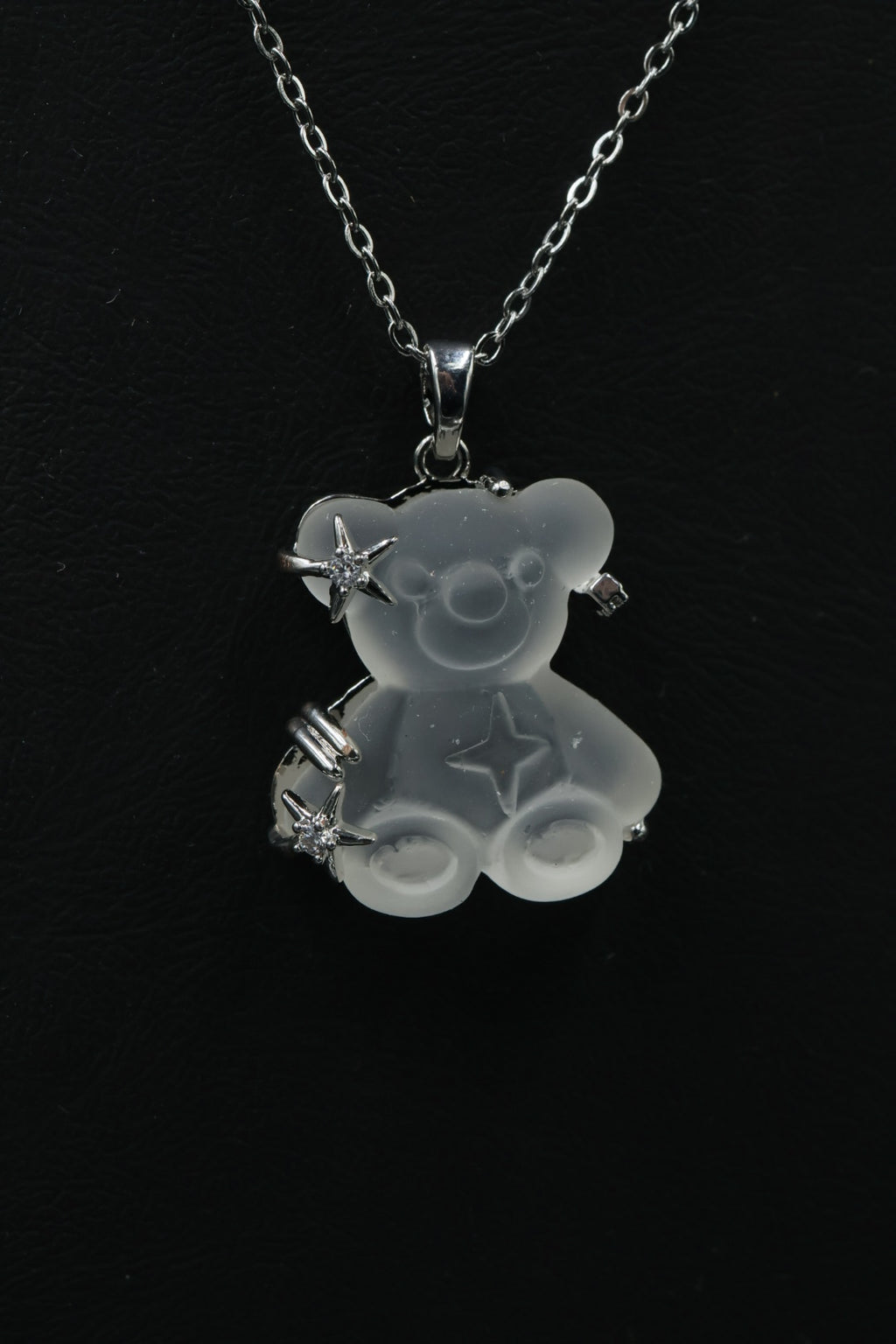 Collar con dije de Oso de Cristal Transparente - Silver.
