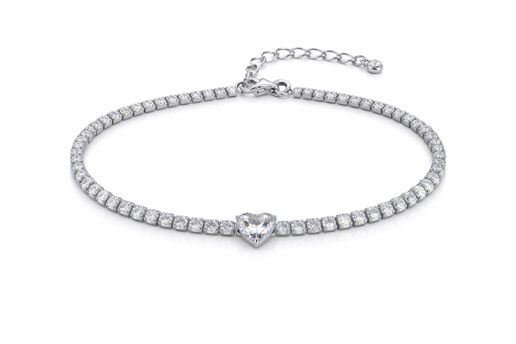 Pulsera Tenis Corazón Plata