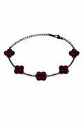 Pulsera Negra Trébol 13 mm Mármol - Rojo.
