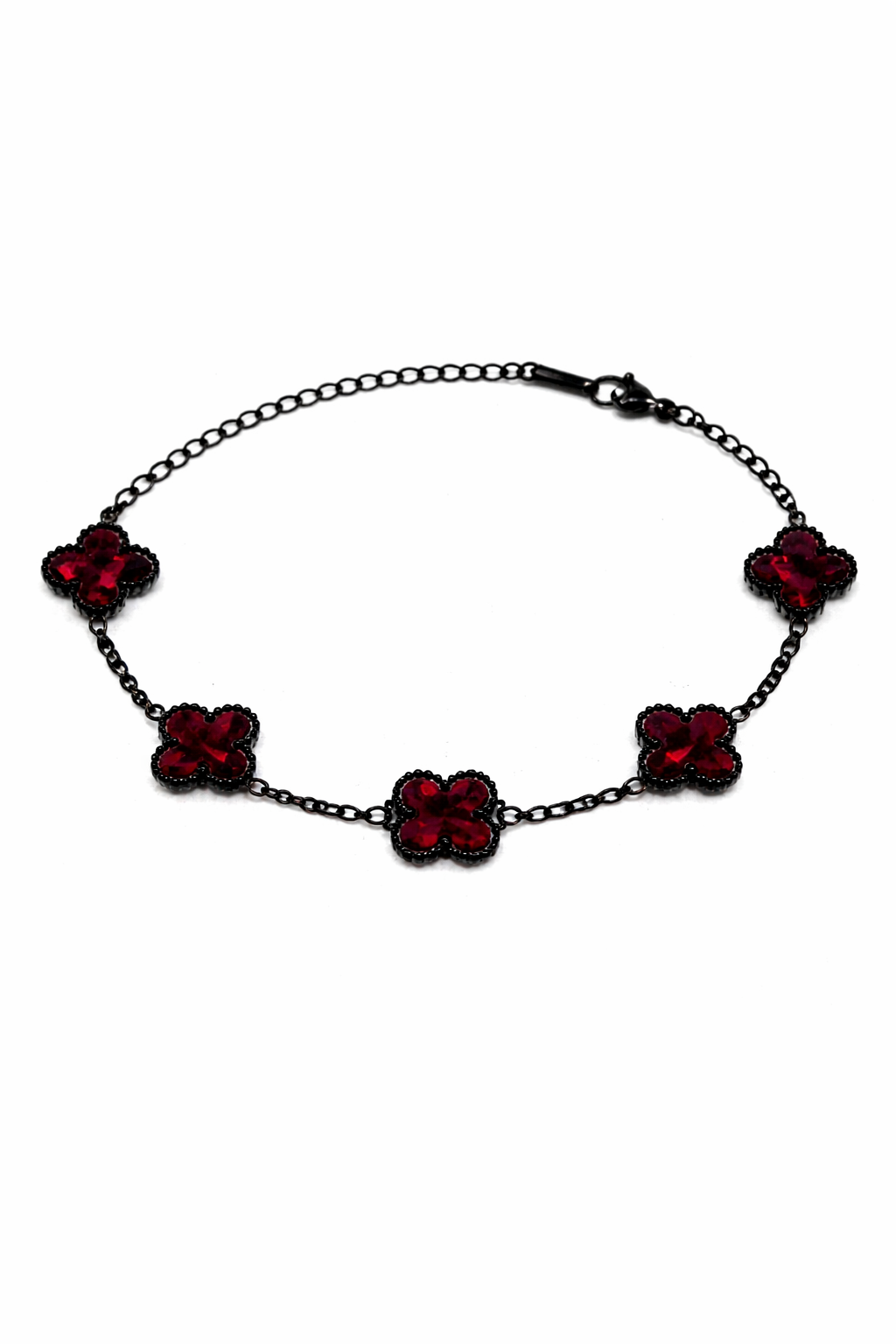 Pulsera Negra Trébol 13 mm Mármol - Rojo.