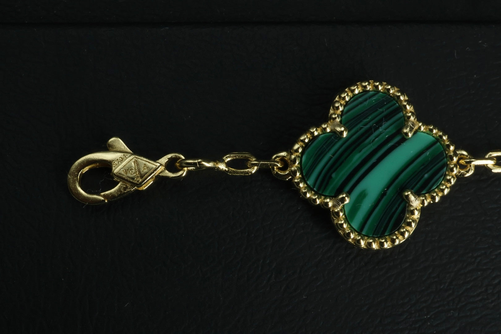 Pulsera VCA Plata .925 1:1 Vintage Alhambra, 5 Malaquita - Diamonds / Gold