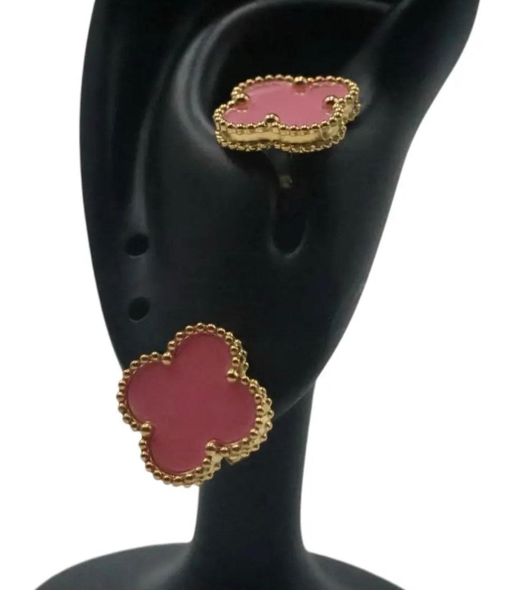 Arete Trébol 15 mm Dorado - Rosa.