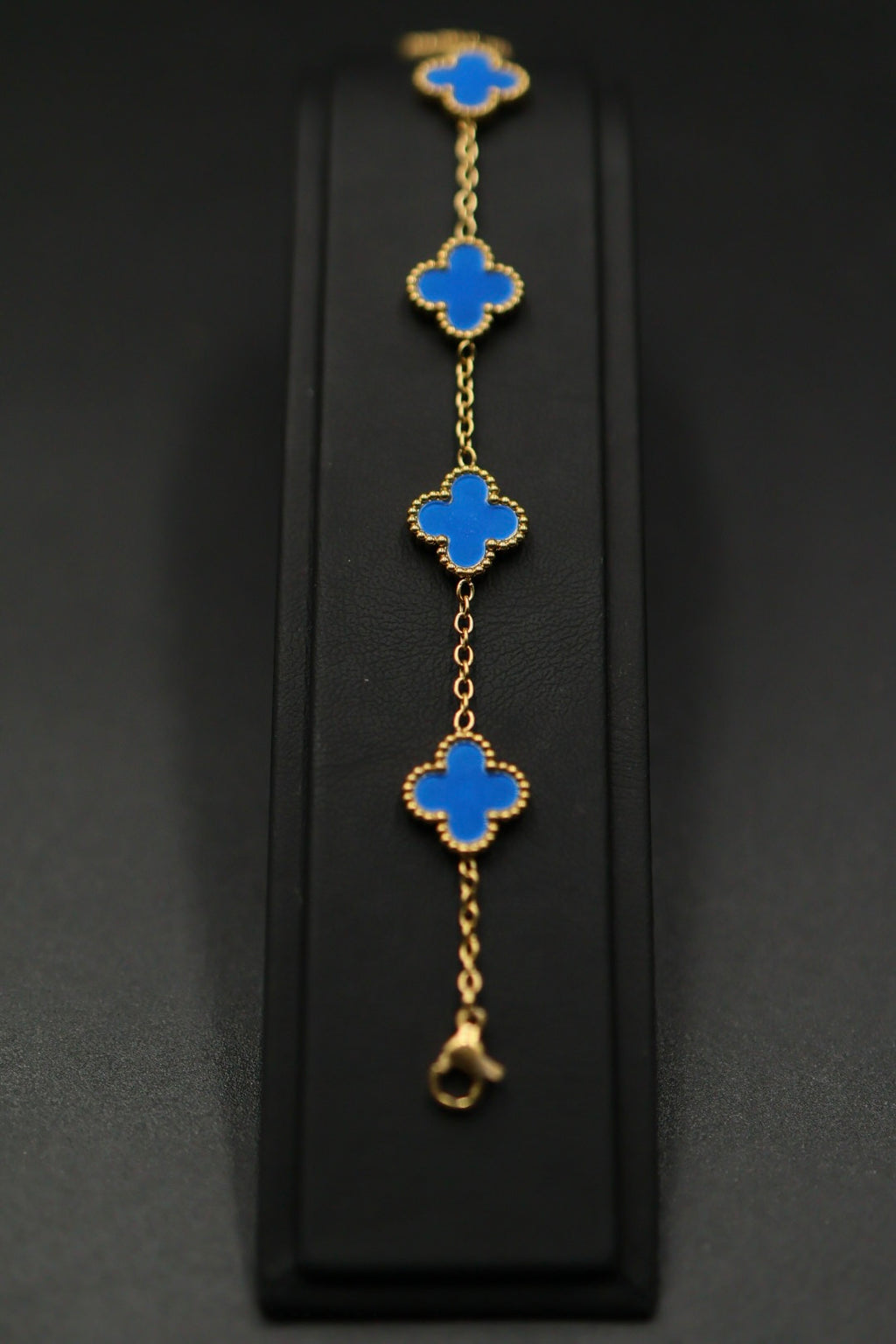Pulsera Trébol 13 mm Liso Dorado - Azul.