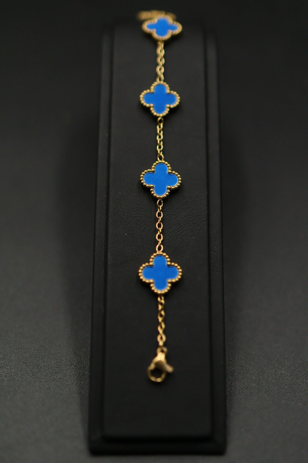 Pulsera Trébol 13 mm Liso Dorado - Azul.