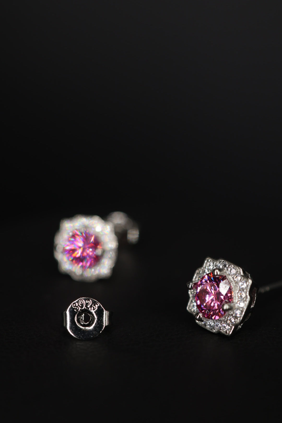 Aretes Hexagonal Plata .925 - Moissanita Pink 0.5 ct.