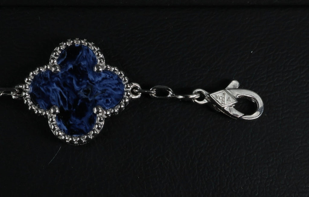 Pulsera VCA Plata .925 1:1 Vintage Alhambra, 5 Motivos Sodalita- Diamonds.