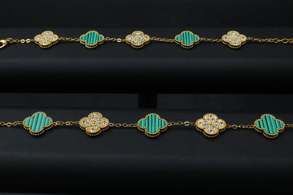 Pulsera Trébol 15 mm con Zirconias 3 en 1 Dorado - Verde