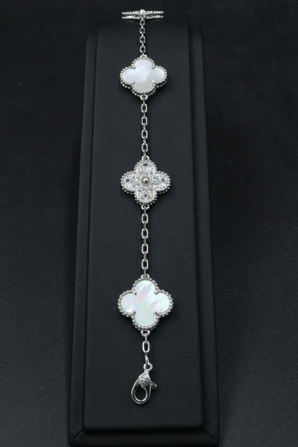 Pulsera VCA Plata .925 1:1 Vintage Alhambra, 5 Motivos Nácar- Diamonds.