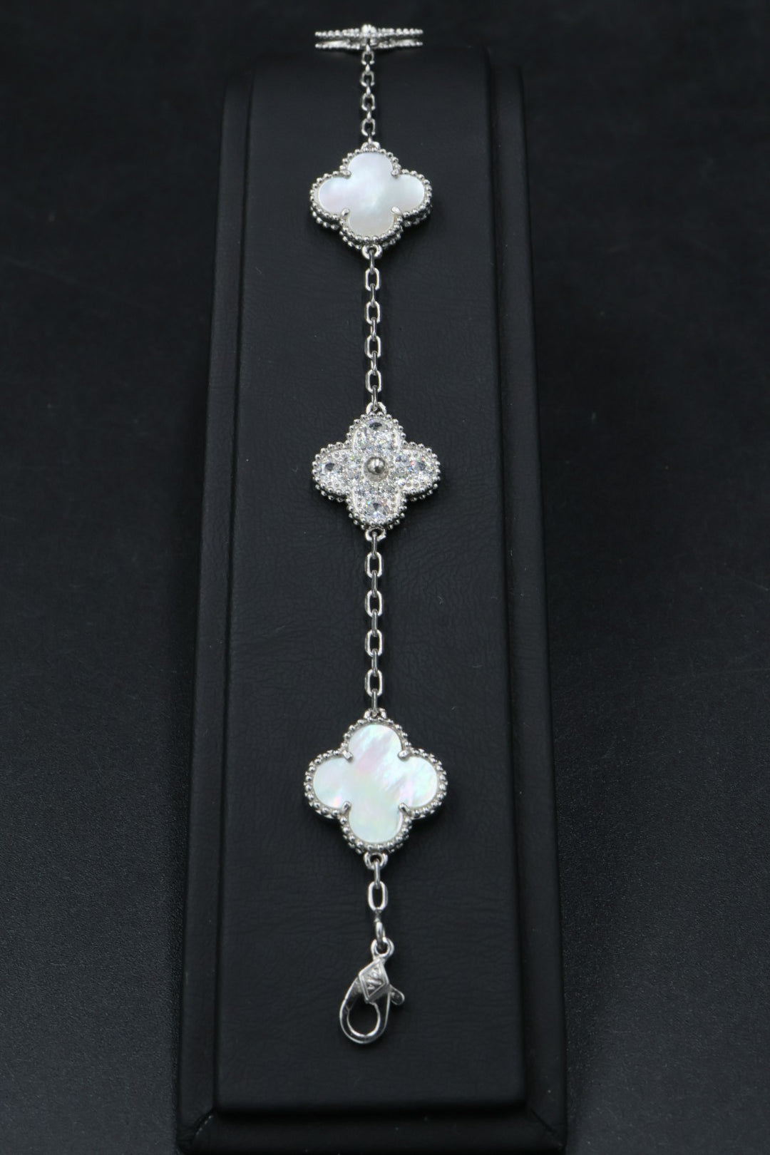 Pulsera VCA Plata .925 1:1 Vintage Alhambra, 5 Motivos Nácar- Diamonds.