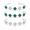 Pulsera Trébol 15 mm con Zirconias 3 en 1 Plateado - Verde