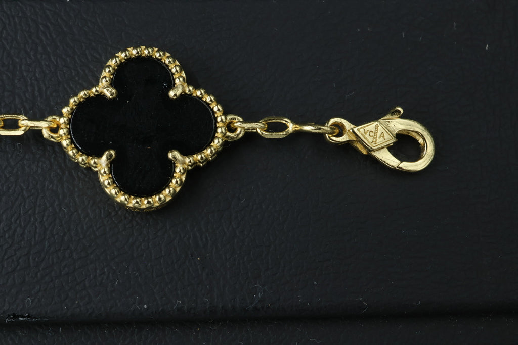 Pulsera VCA Plata .925 1:1 Vintage Alhambra, 5 Onyx / Gold