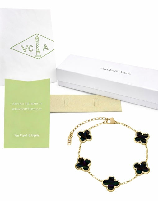 Pulsera Full Set trébol 15 mm básica. Dorado - Negro