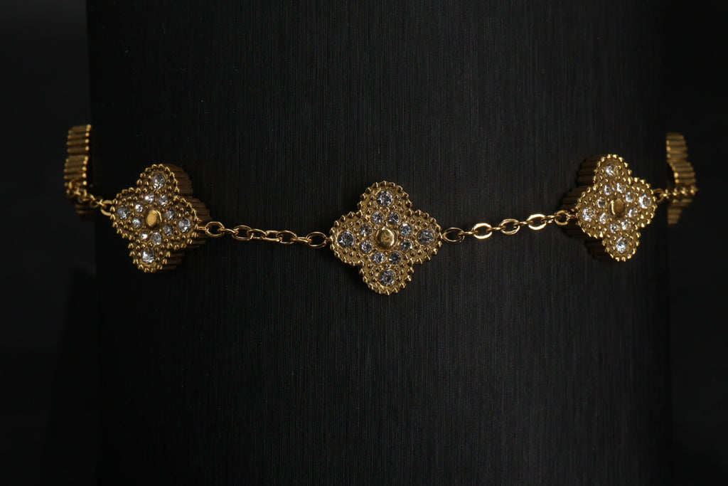 Pulsera Trébol 13 mm Full Zirconias Dorado