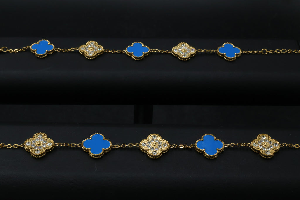 Pulsera Trébol 15 mm con Zirconias 3 en 1 Dorado - Azul