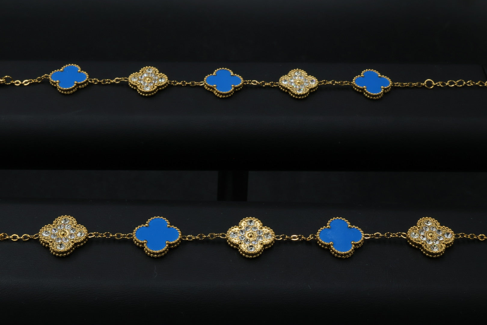 Pulsera Trébol 15 mm con Zirconias 3 en 1 Dorado - Azul