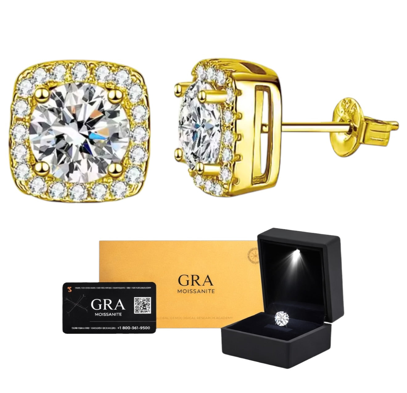 Aretes Box Plata .925 Baño de Oro - Moissanita D 0.5 ct.