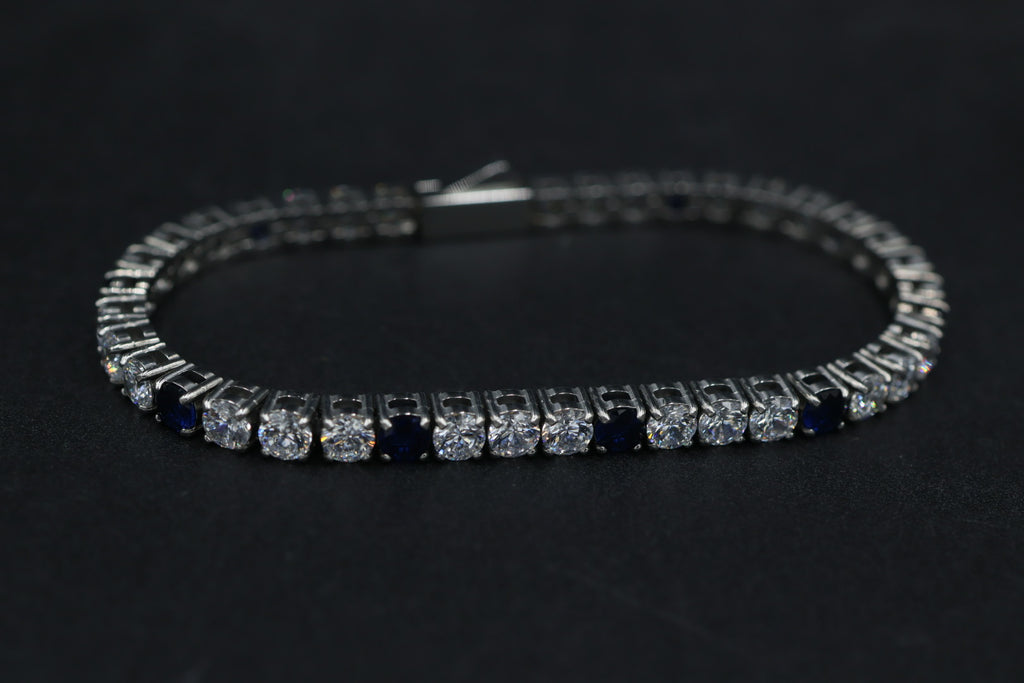 Pulsera Tenis con Zirconias Azul - Plateado 5 mm
