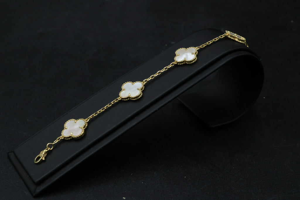 Pulsera VCA Plata .925 1:1 Vintage Alhambra, 5 Nácar/ Gold