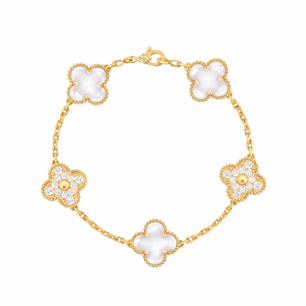Pulsera VCA Plata .925 1:1 Vintage Alhambra, 5 Nácar- Diamonds / Gold