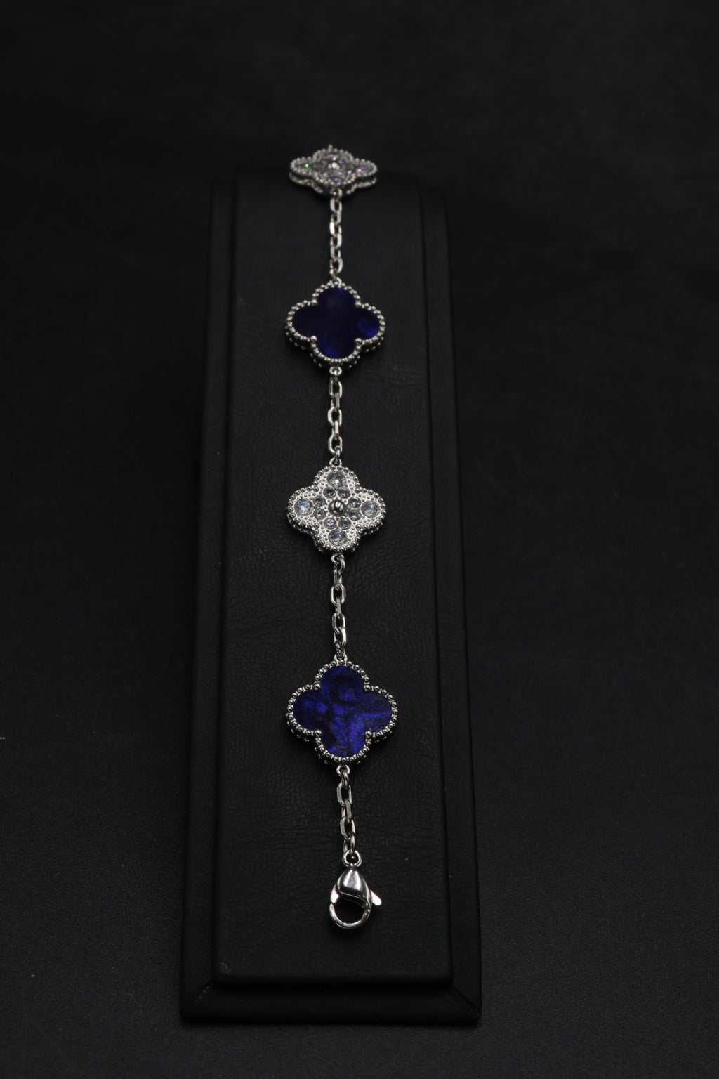 Pulsera Trébol 15 mm Mármol Azul con Zirconias