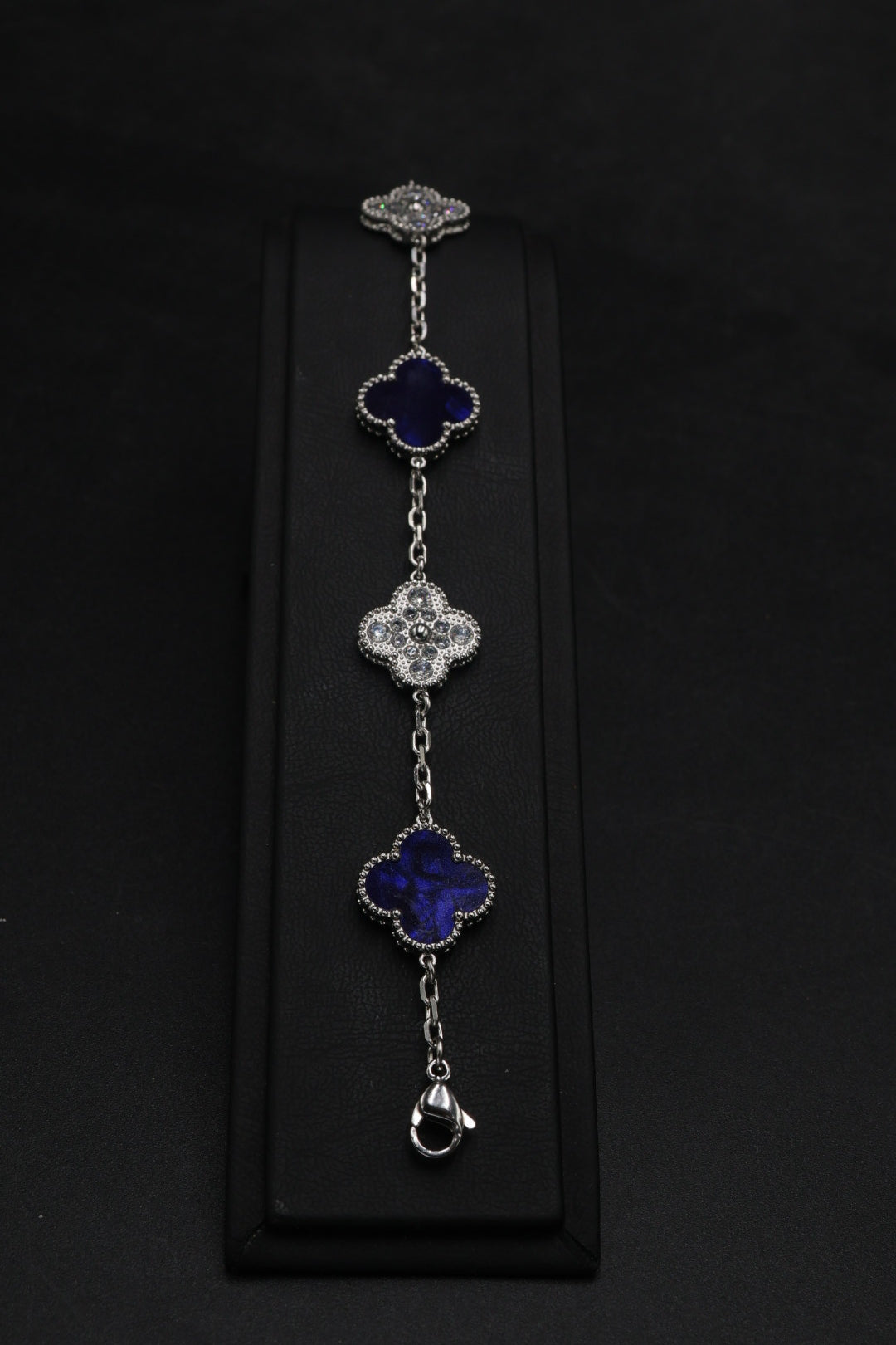Pulsera Trébol 15 mm Mármol Azul con Zirconias