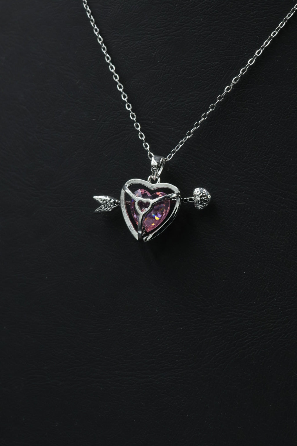 Collar con dije de Corazón Zirconia Rosa - Silver.