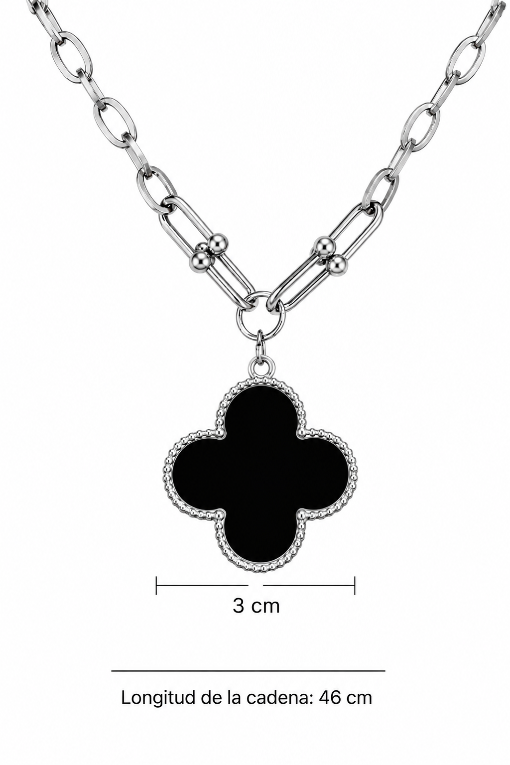 Collar Grande 1 trébol - Plateado / Negro.