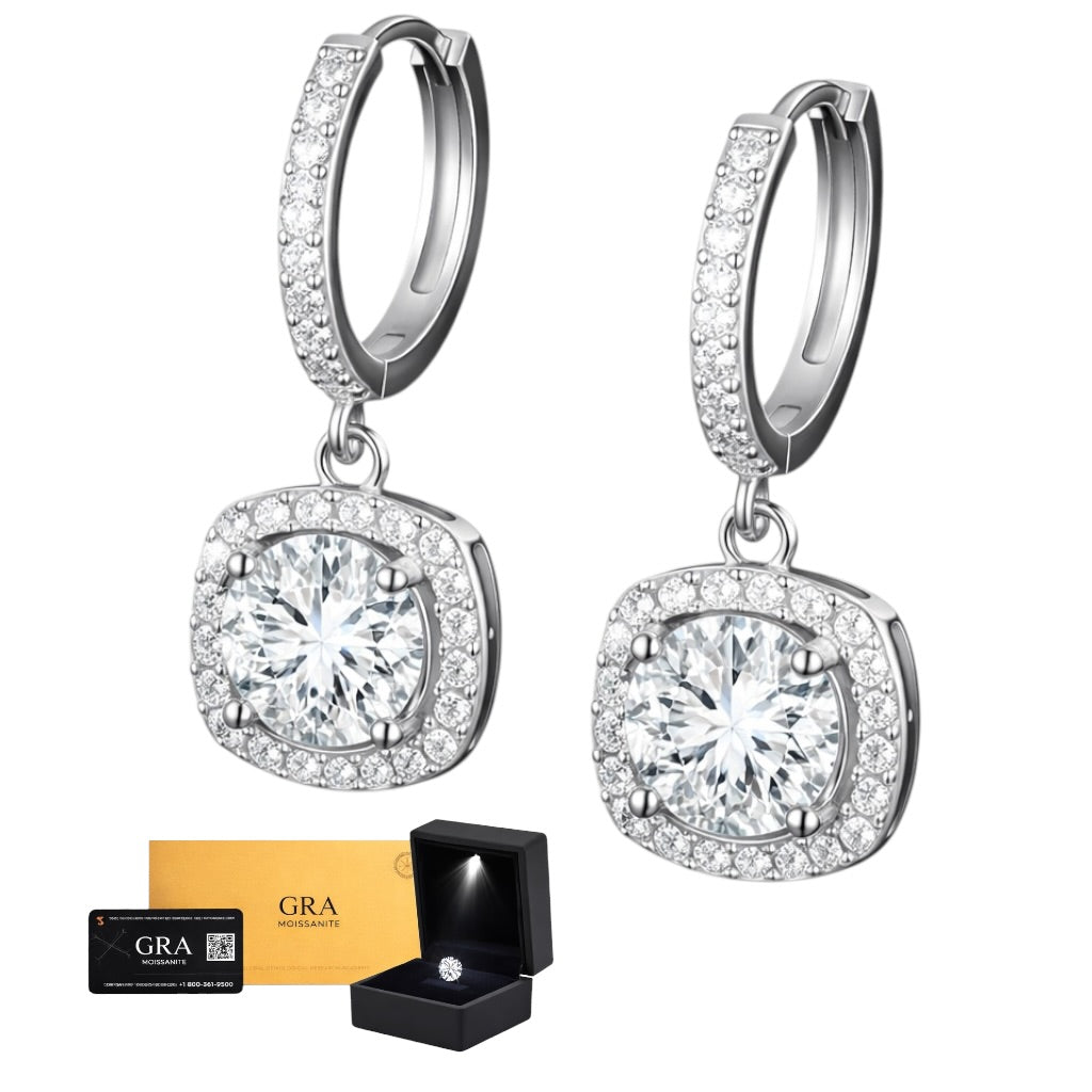 Aretes Colgante Box Plata .925 - Moissanita D 0.5 ct.