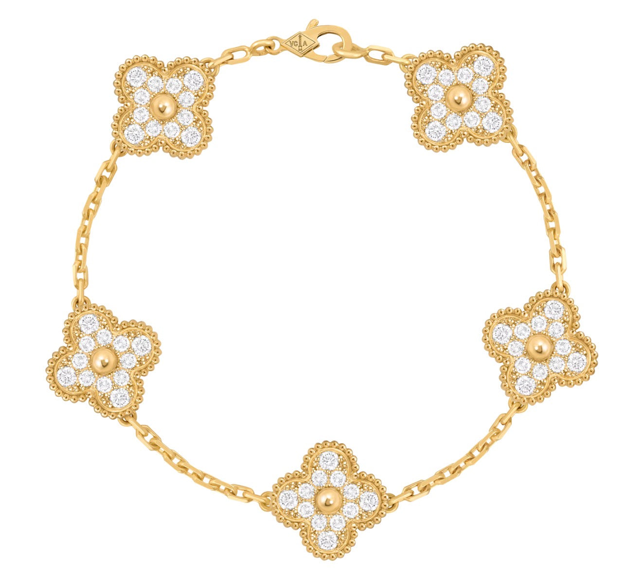 Pulsera VCA Plata .925 1:1 Vintage Alhambra, 5 Diamonds / Gold