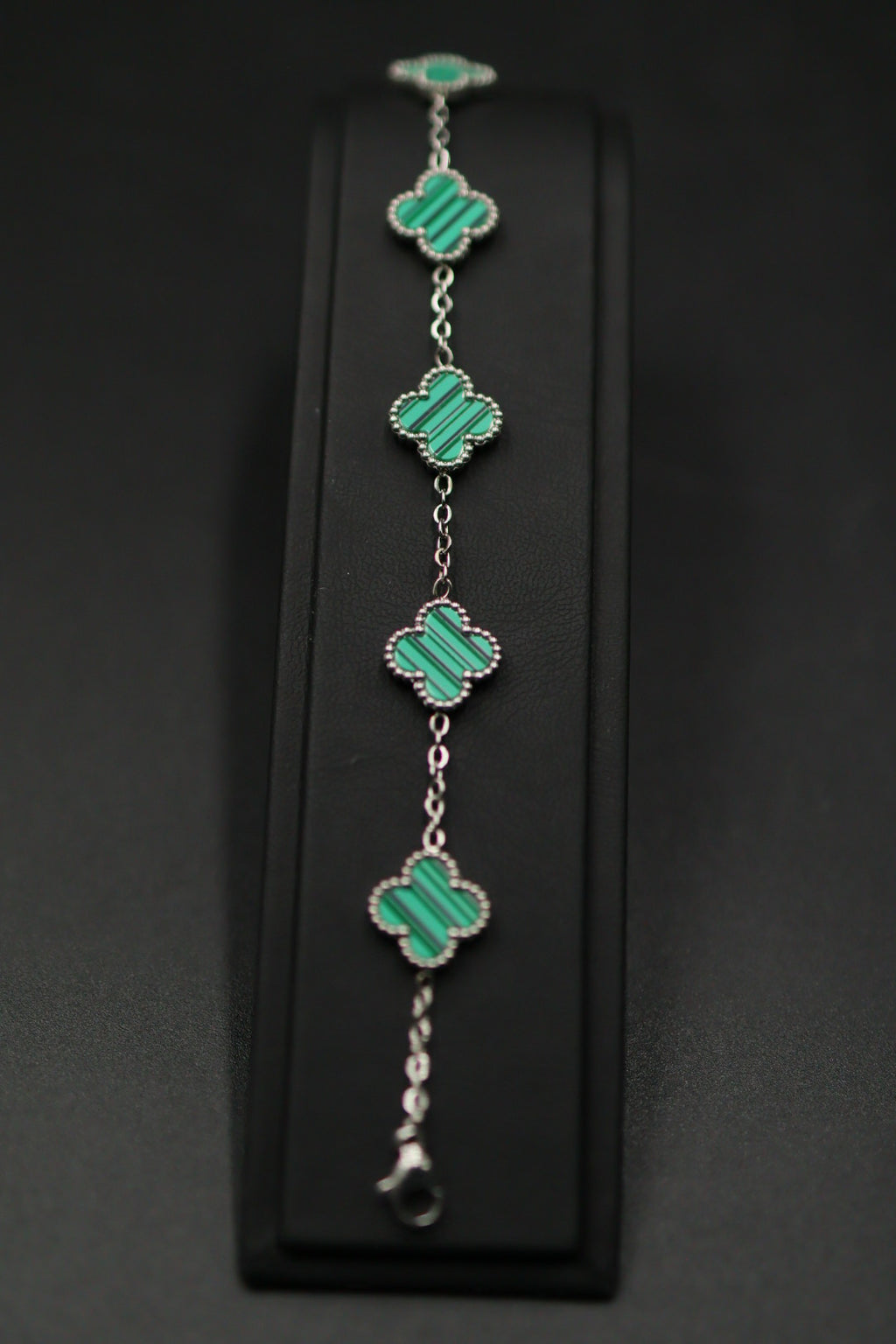 Pulsera Trébol 13 mm Liso Plateado - Verde.