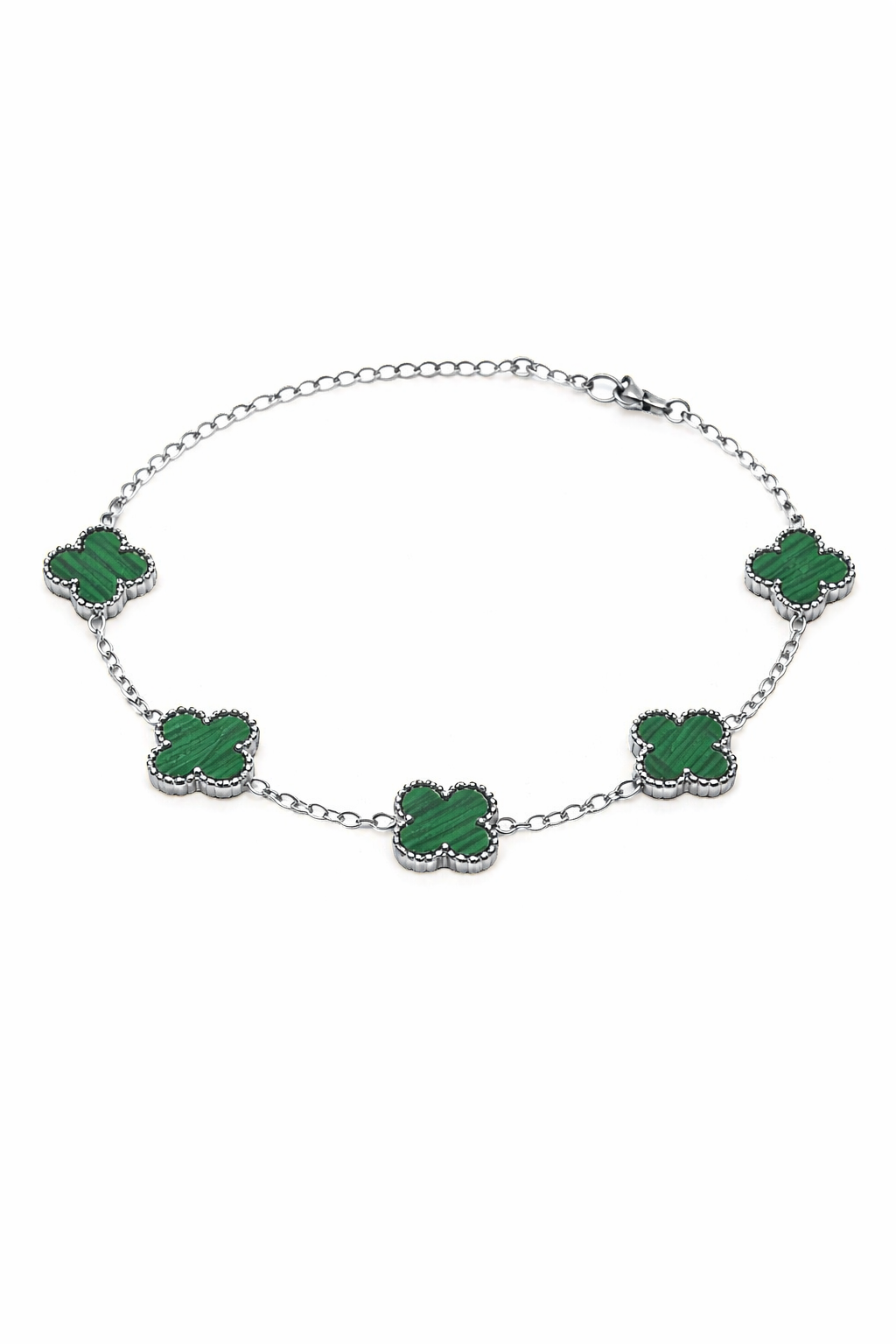 Pulsera Trébol 13 mm Liso Plateado - Verde.