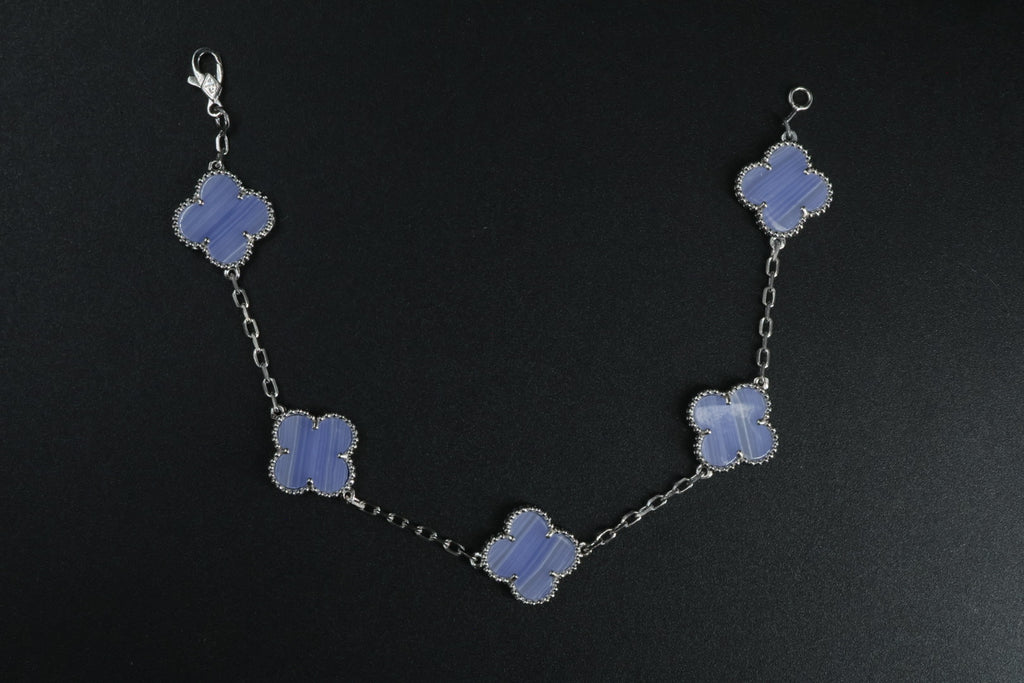 Pulsera VCA Plata .925 1:1 Vintage Alhambra, 5 Motivos Azul Nácar.