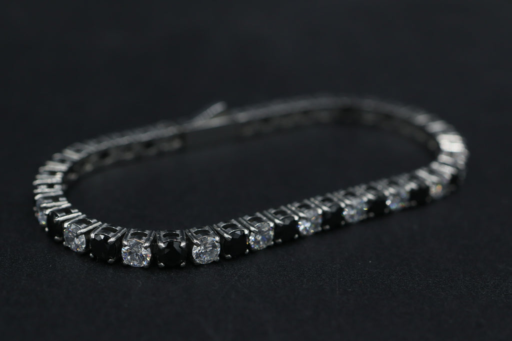 Pulsera Tenis con Zirconias Negro - Plateado 5 mm
