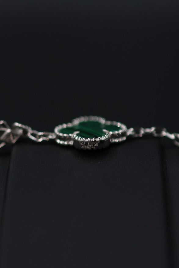 Pulsera VCA Plata .925 1:1 Vintage Alhambra, 5 Motivos Malaquita - Diamonds.