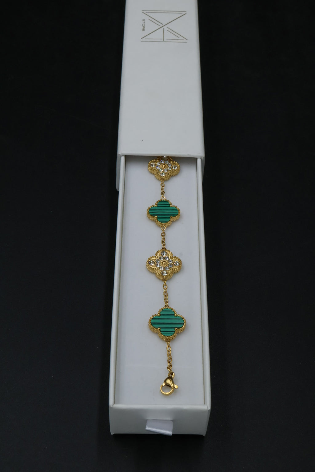 Pulsera Trébol 15 mm con Zirconias 3 en 1 Dorado - Verde