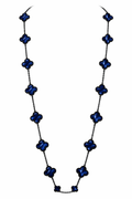 Collar Largo Trébol 13 mm Azul Marmolado. - Negro.