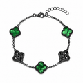 Pulsera Trébol Verde Mármol- Zirconias Negras.