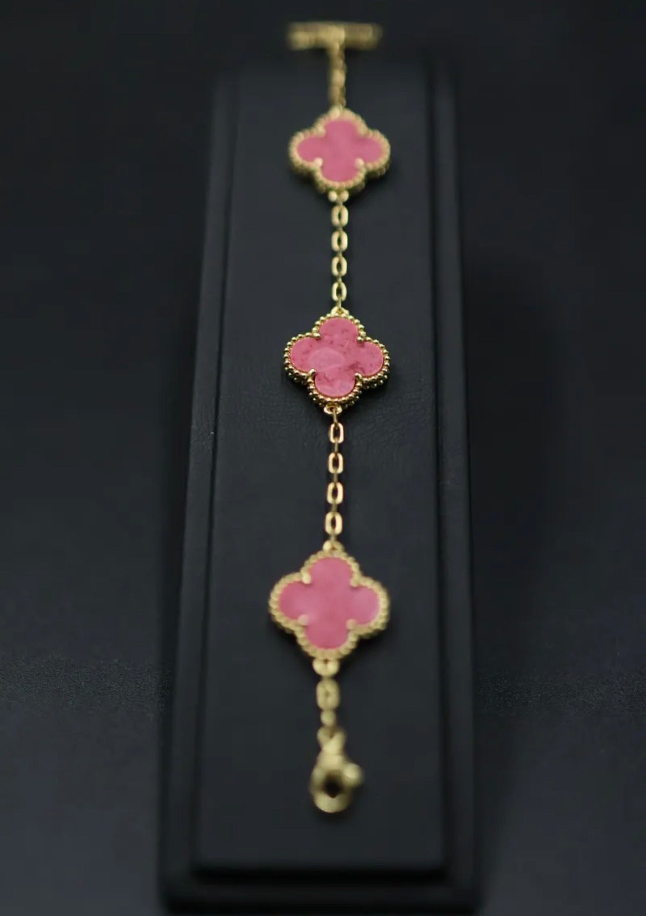 Pulsera VCA Plata .925 1:1 Vintage Alhambra, 5 Motivos Rosa Coral - Gold.