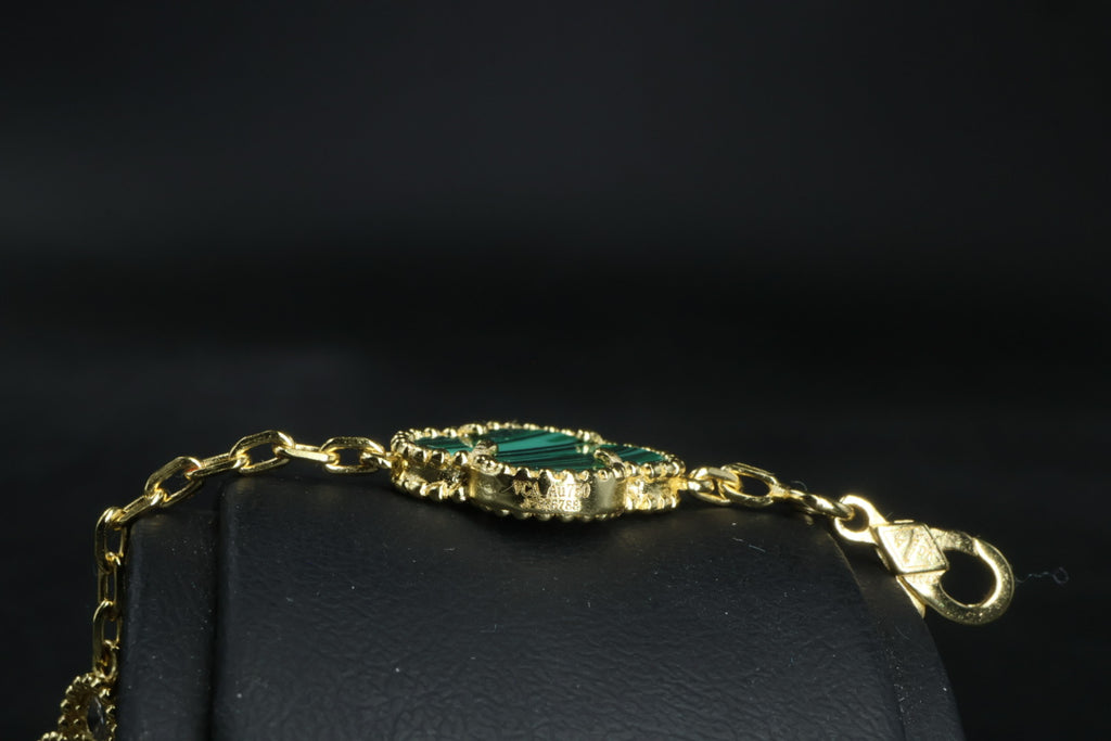 Pulsera VCA Plata .925 1:1 Vintage Alhambra, 5 Malaquita - Diamonds / Gold