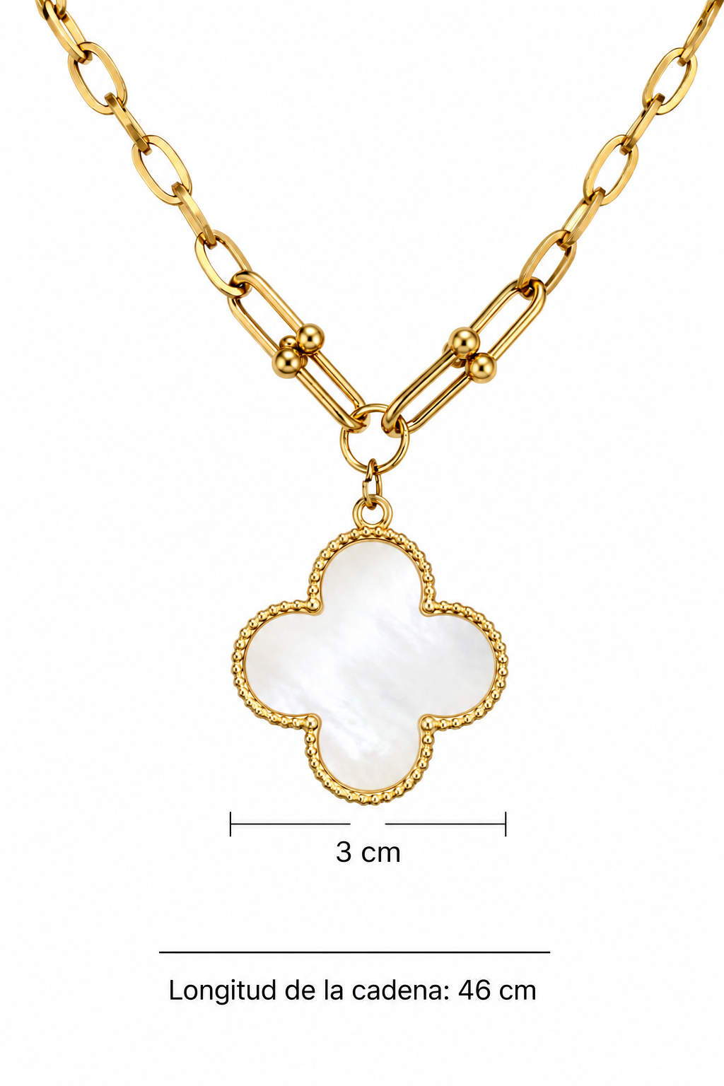 Collar Grande 1 trébol - Dorado / Blanco.