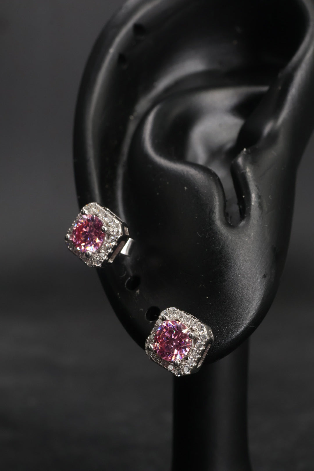 Aretes en Plata 925 Perfect Box - Moissanita Pink 0.5 ct.